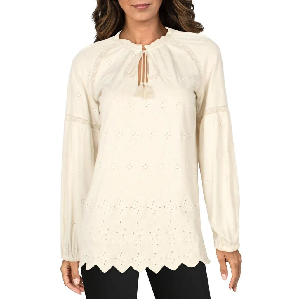 商品Ralph Lauren|Lauren Ralph Lauren Womens Eyelet V Neck Blouse,价格¥214,第1张图片