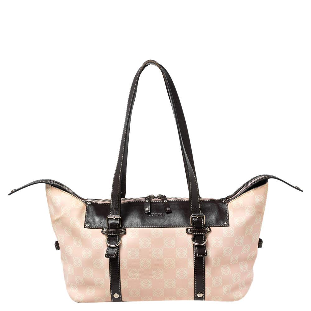 Loewe Pink/Brown Monogram Nylon and Leather Satchel商品第1张图片规格展示