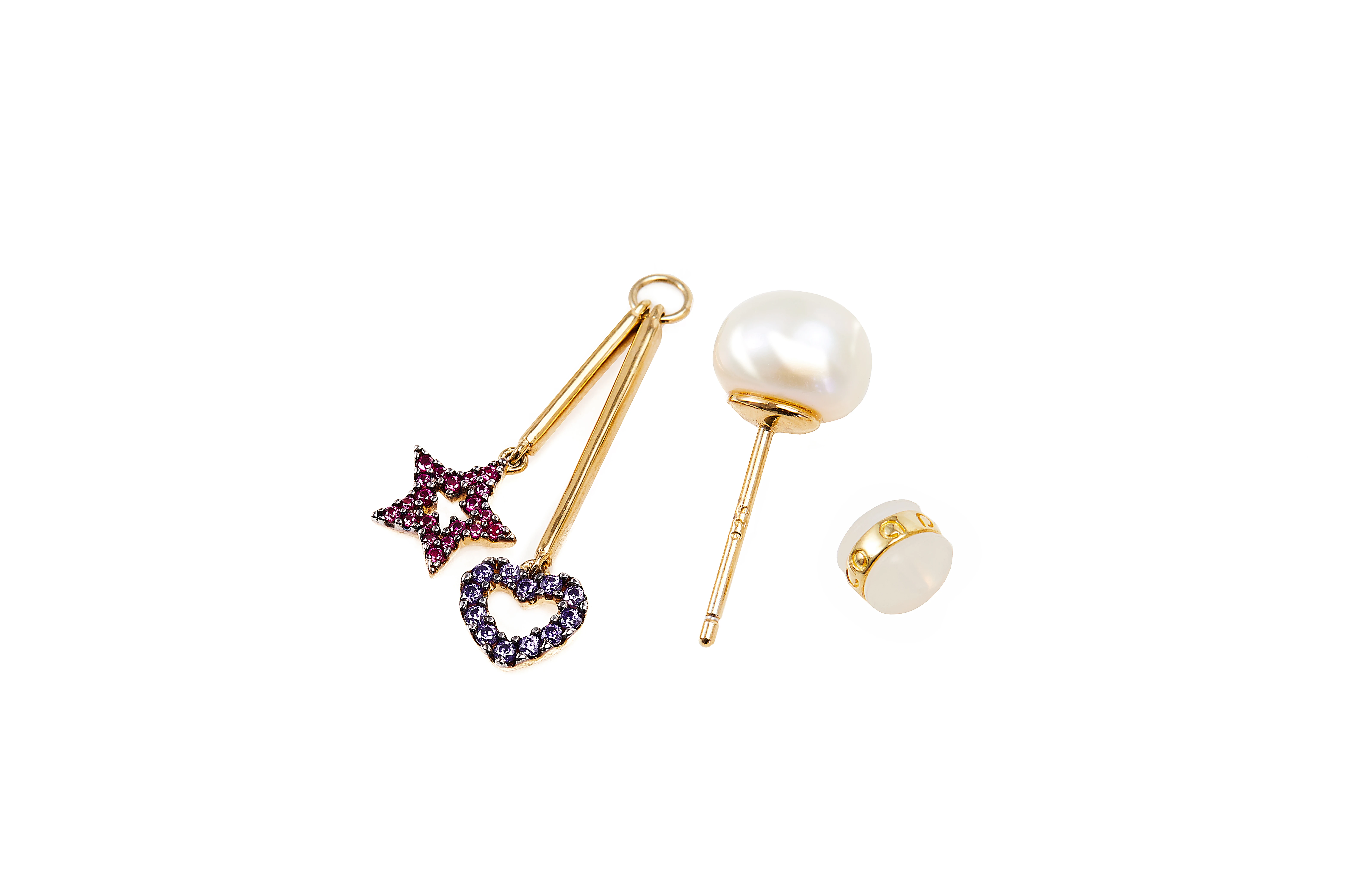 商品[国内直发] apm Monaco|APM Monaco镀金彩色钻五角星爱心带巴洛克珍珠耳环耳坠单个AE12671MY,价格¥263,第3张图片详细描述