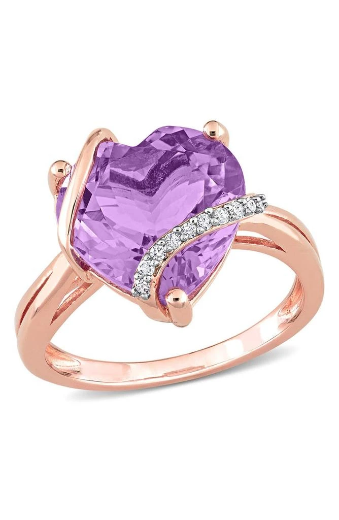 商品DELMAR|10K Rose Gold Amethyst Heart & Pavé Diamond Ring,价格¥1404,第1张图片