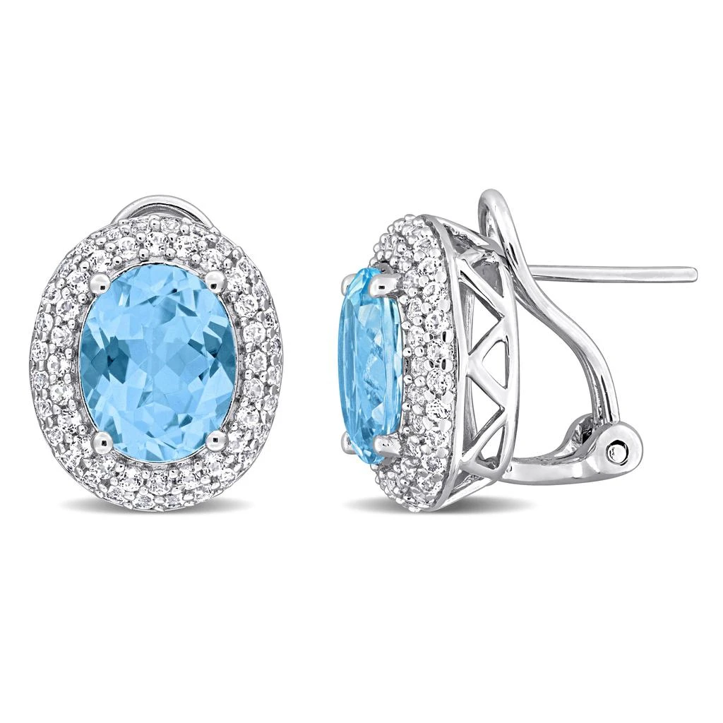 商品Mimi & Max|8 5/8ct TGW Oval-Cut Sky Blue and White Topaz Double Halo Leverback Earrings in Sterling Silver,价格¥937,第1张图片