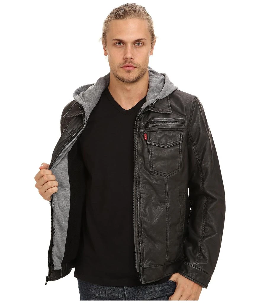 Faux Leather Trucker with Jersey Hood and Fleece Lining 商品