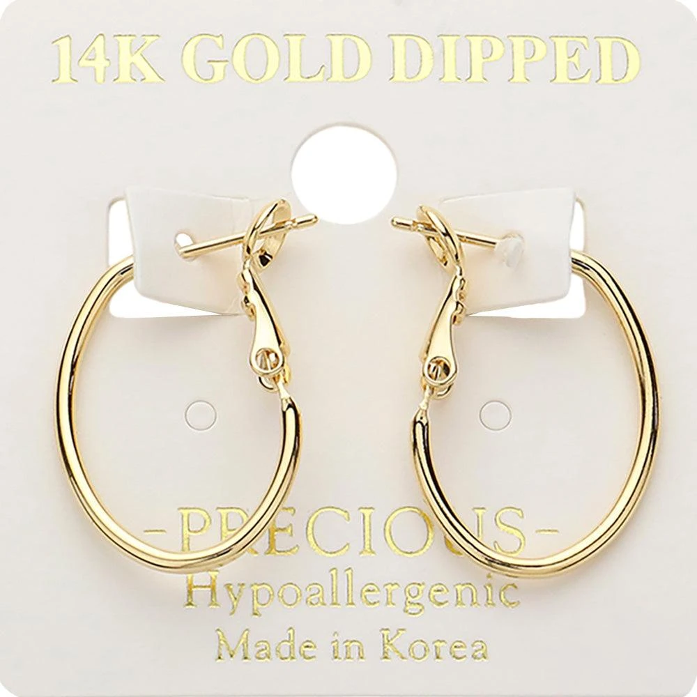 商品FASHNZFAB|14K Gold Dipped Hypoallergenic Oval Hoop Earrings - Gold,价格¥184,第1张图片