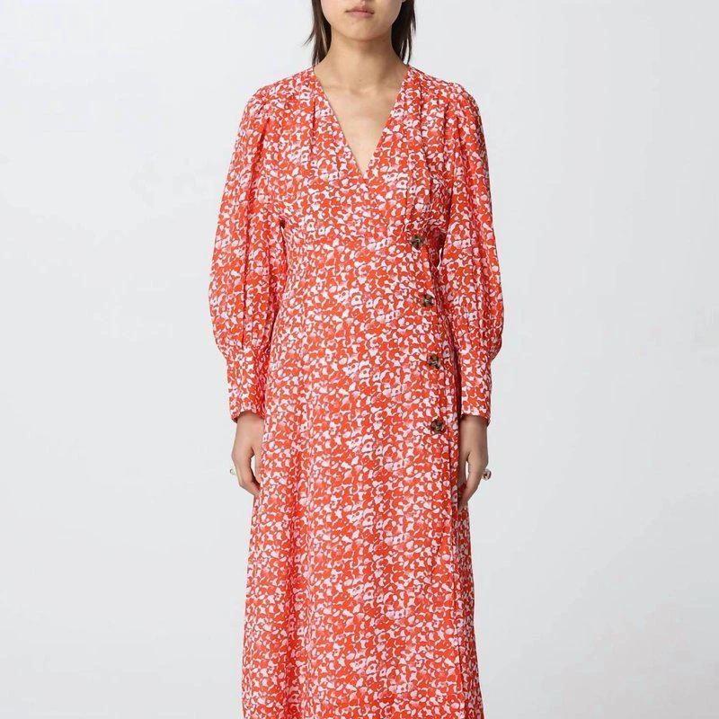 商品Ganni|Printed Mini Floral Crepe V-Neck Pleated Midi Dress,价格¥1698,第1张图片