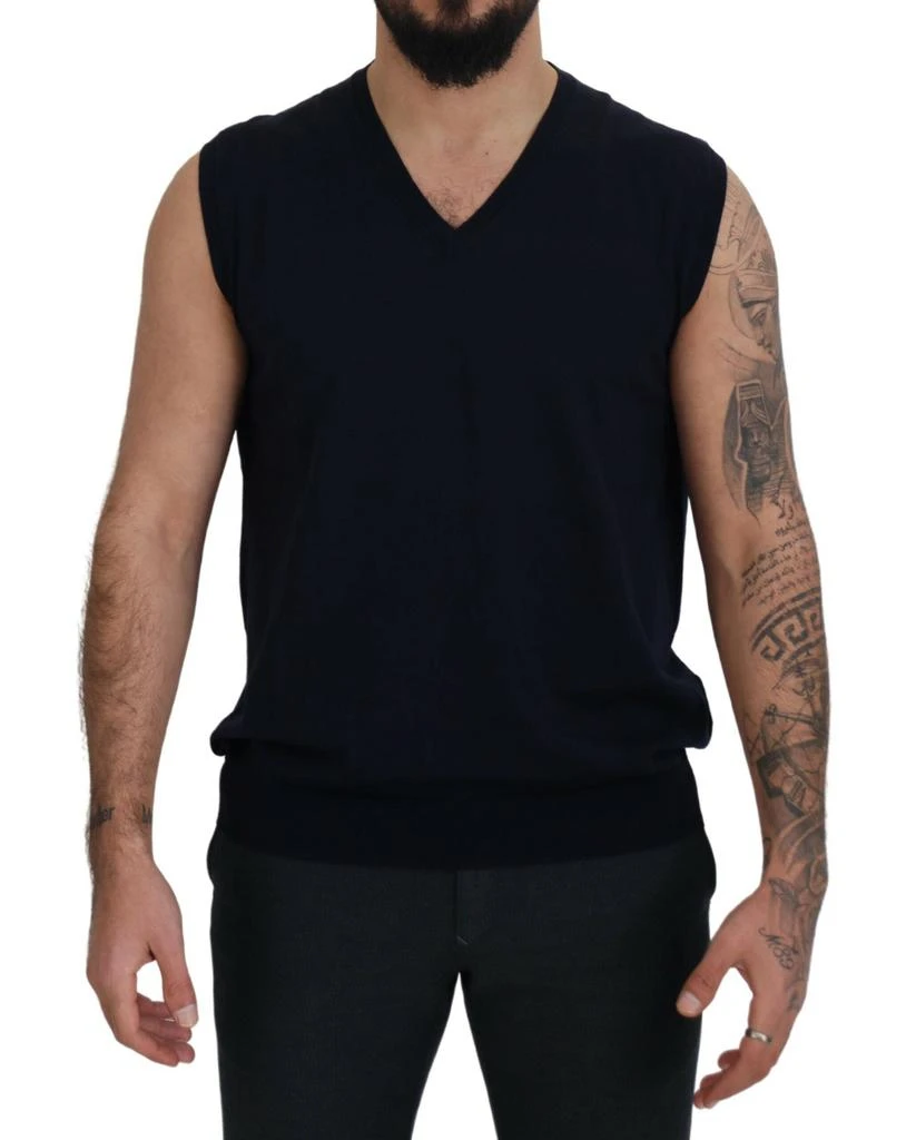 商品Paolo Pecora Milano|Paolo Pecora Milano Black Cotton V-neck Sleeveless Tank T-shirt,价格¥669,第1张图片