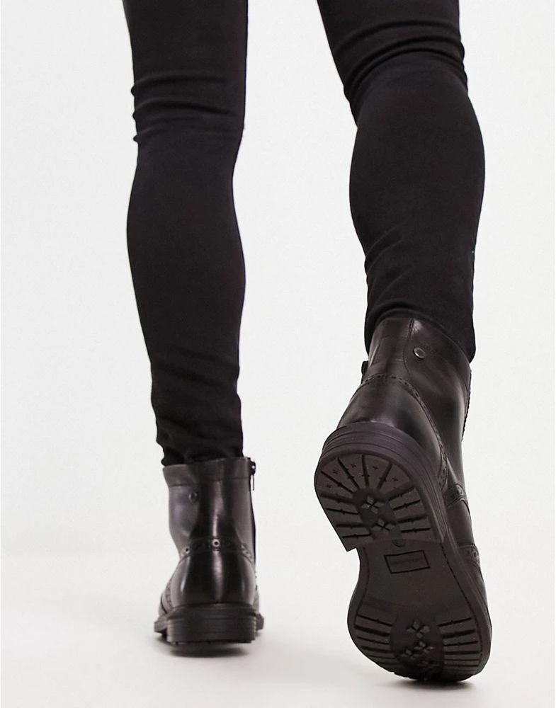 商品Jack & Jones|Jack & Jones leather brogue boot in black,价格¥667,第2张图片详细描述