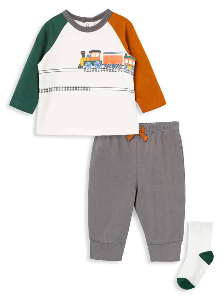 Baby Boy's 3-Piece Train Print T-Shirt, Joggers & Socks Set商品第1张图片规格展示