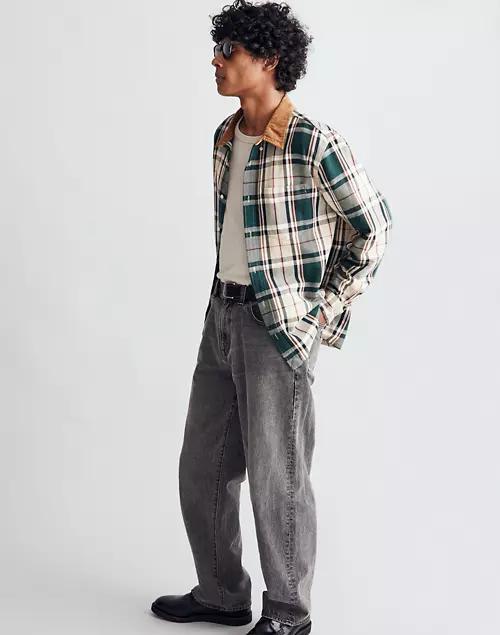 Corduroy-Collar Easy Long-Sleeve Shirt in Plaid商品第2张图片规格展示