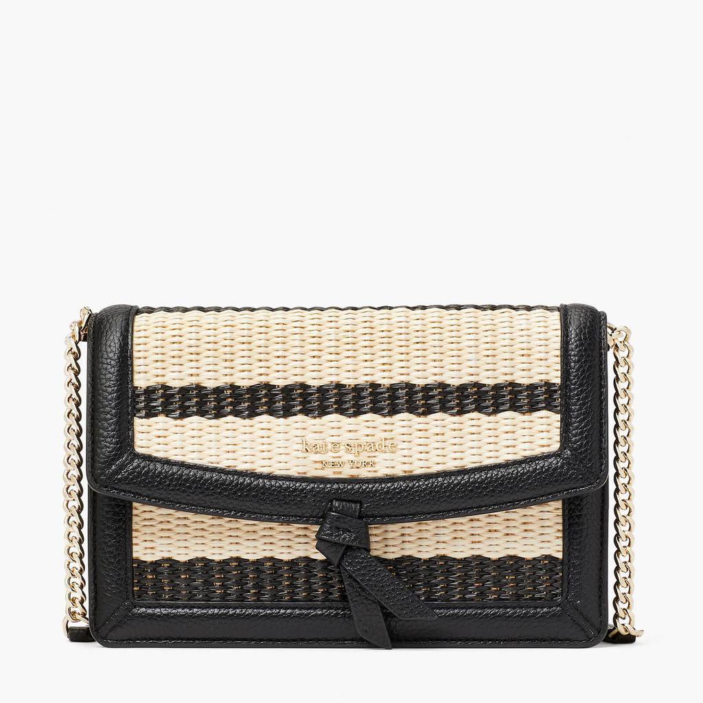 商品Kate Spade|Kate Spade New York Women's Knott Striped Straw Flap Cross Body Bag - Black Multi,价格¥2030,第1张图片