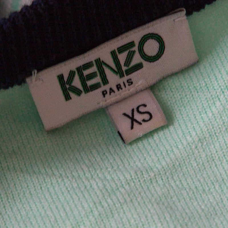 Kenzo Oui Non Navy Blue and Green Jacquard Knit Sweater XS商品第5张图片规格展示