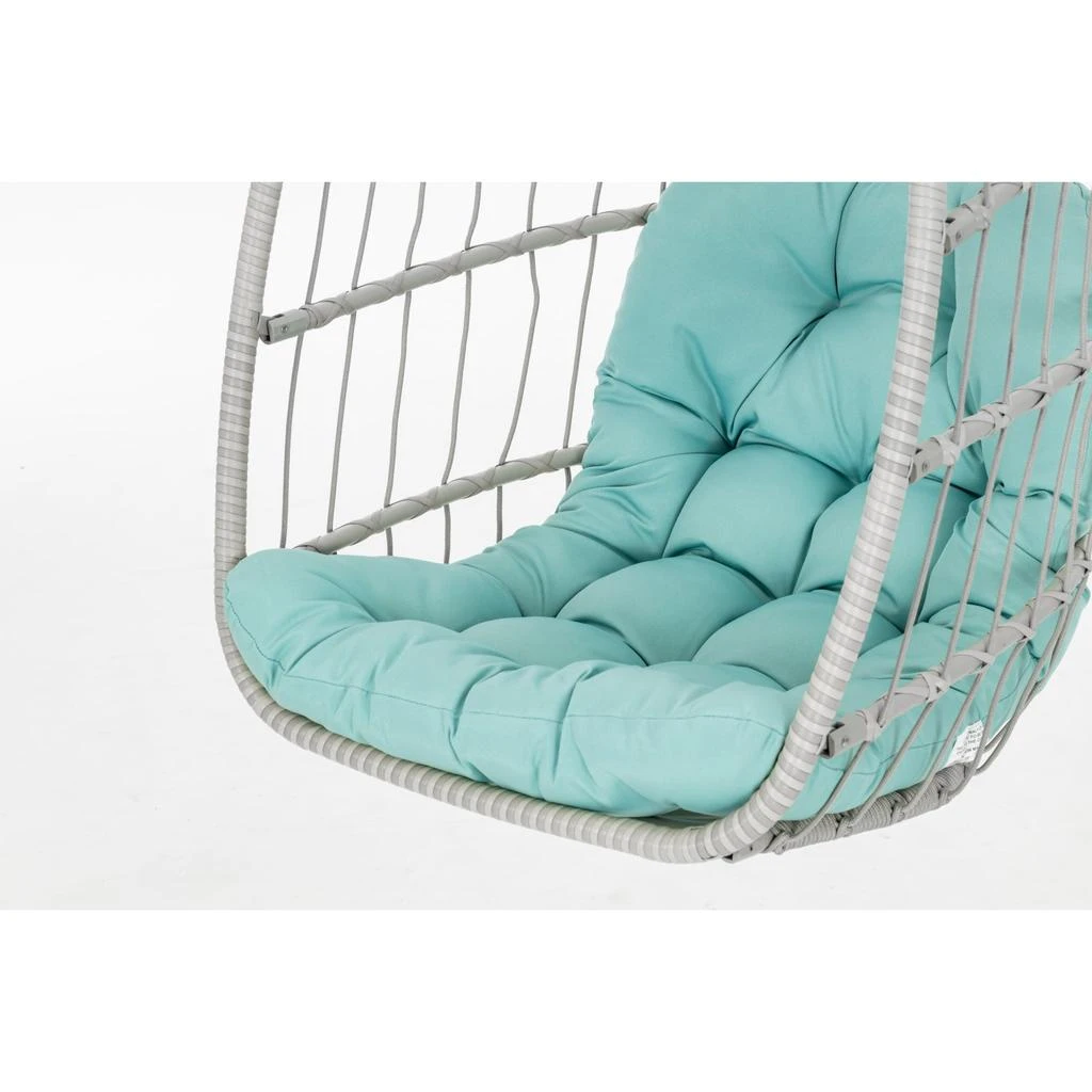 商品Simplie Fun|outdoor patio Wicker Hanging Chair Swing Chair Patio Egg Chair UV Resistant Blue cushion,价格¥2939,第2张图片详细描述