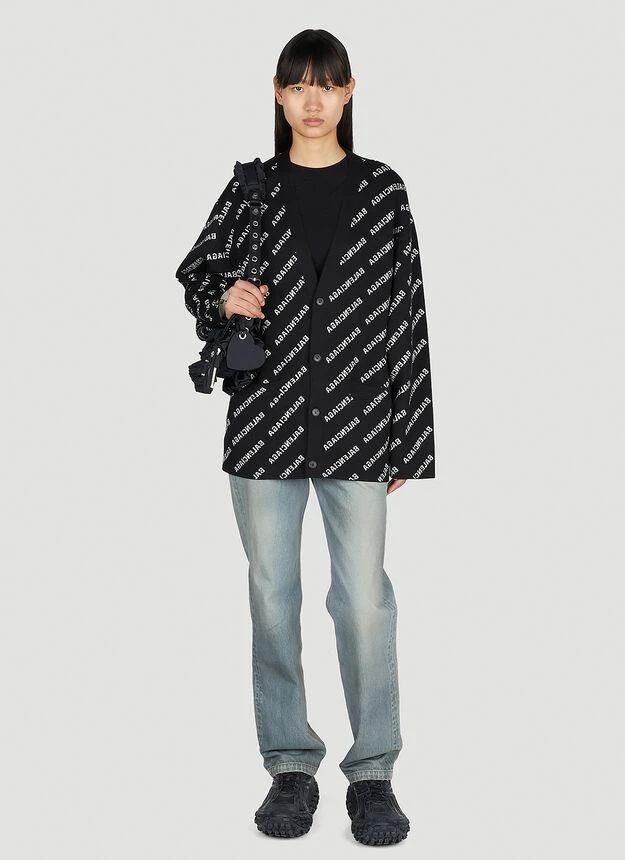 商品Balenciaga|All Over Logo Intarsia Cardigan in Black,价格¥13622,第2张图片详细描述