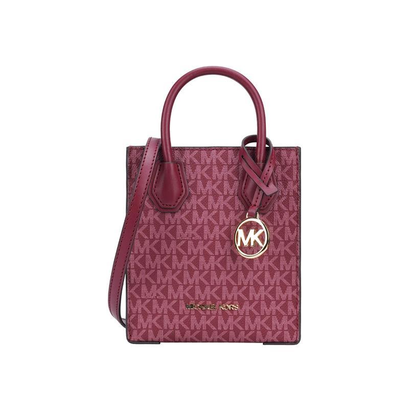 商品Michael Kors|Michael Kors 奥莱款 MERCER超小号PVC老花配皮女士手提斜挎购物包 35T1GM9C0I MULBERRY MLT,价格¥887,第1张图片