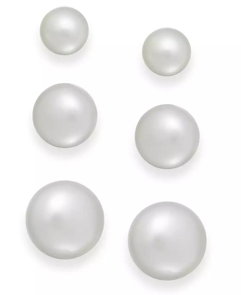 商品Macy's|人工养育淡水珍珠耳钉3对套装 (6-10mm),价格¥458,第1张图片
