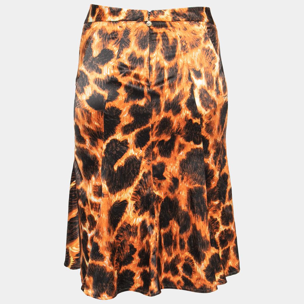 Just Cavalli Orange and Black Printed Flared Hem Skirt S商品第2张图片规格展示