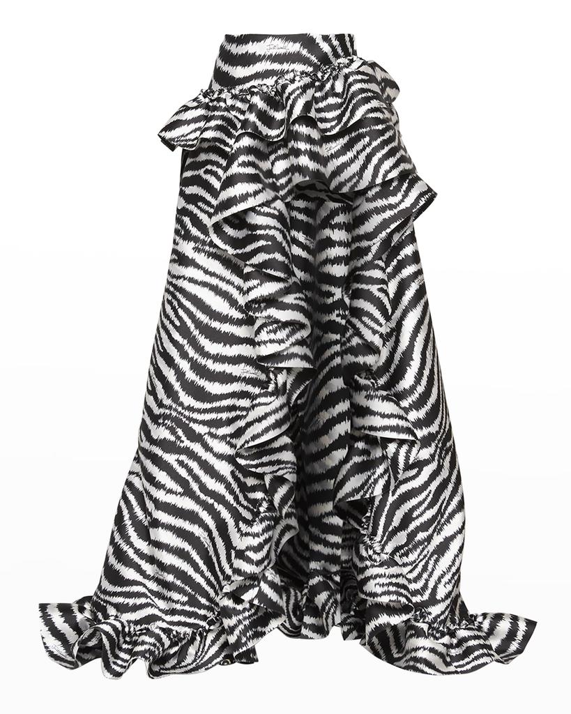 Zebra Asymmetric Ruffled Maxi Skirt商品第2张图片规格展示