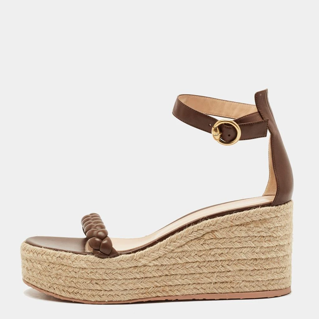 商品[二手商品] Gianvito Rossi|Gianvito Rossi Brown Braided Leather Merida Espadrille Wedge Sandals Size 41,价格¥3128,第1张图片