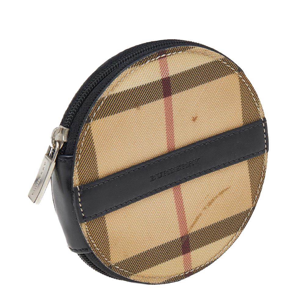Burberry Beige-Black House Check PVC And Leather Round Coin Pouch商品第3张图片规格展示