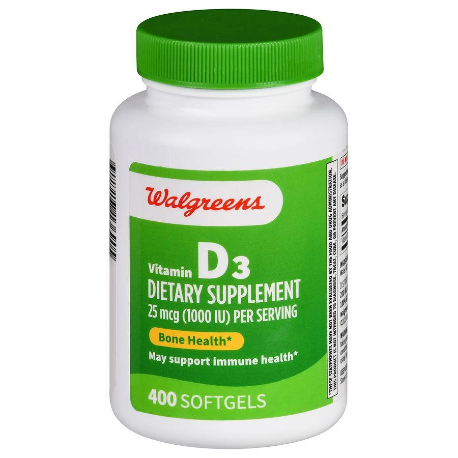 商品Walgreens|Vitamin D3 25 mcg (1000 IU) Softgels,价格¥208,第1张图片