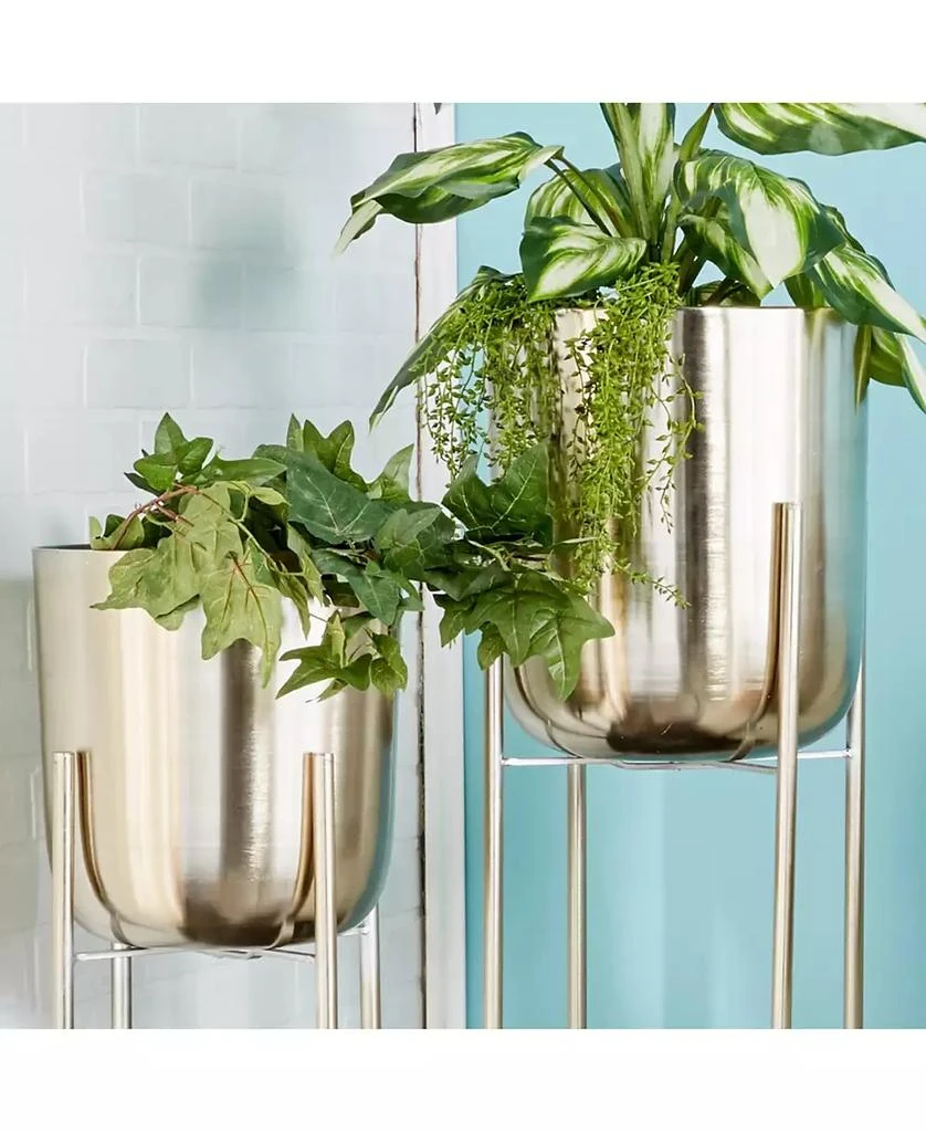 Large Modern Metallic Planters with Stands, Set of 2 商品