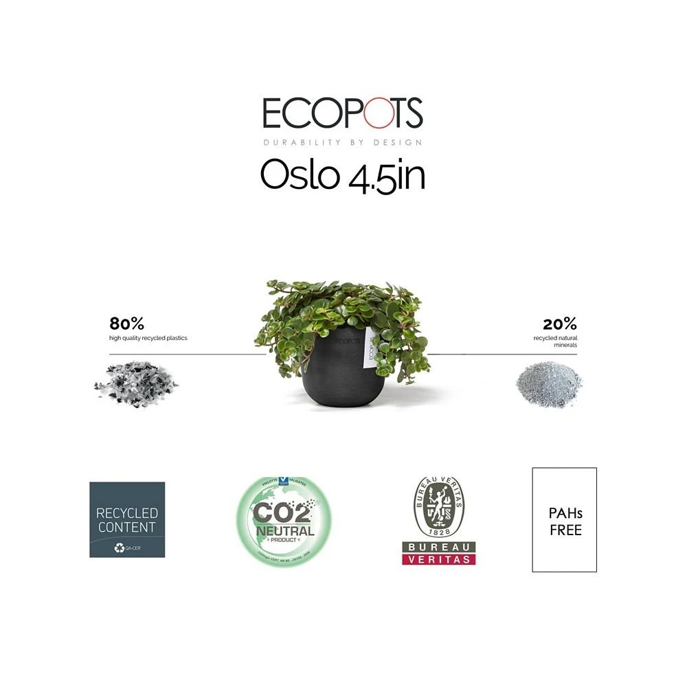 商品ECOPOTS|Oslo Plastic Flower Pot, Dark Grey, 4.5",价格¥86,第3张图片详细描述