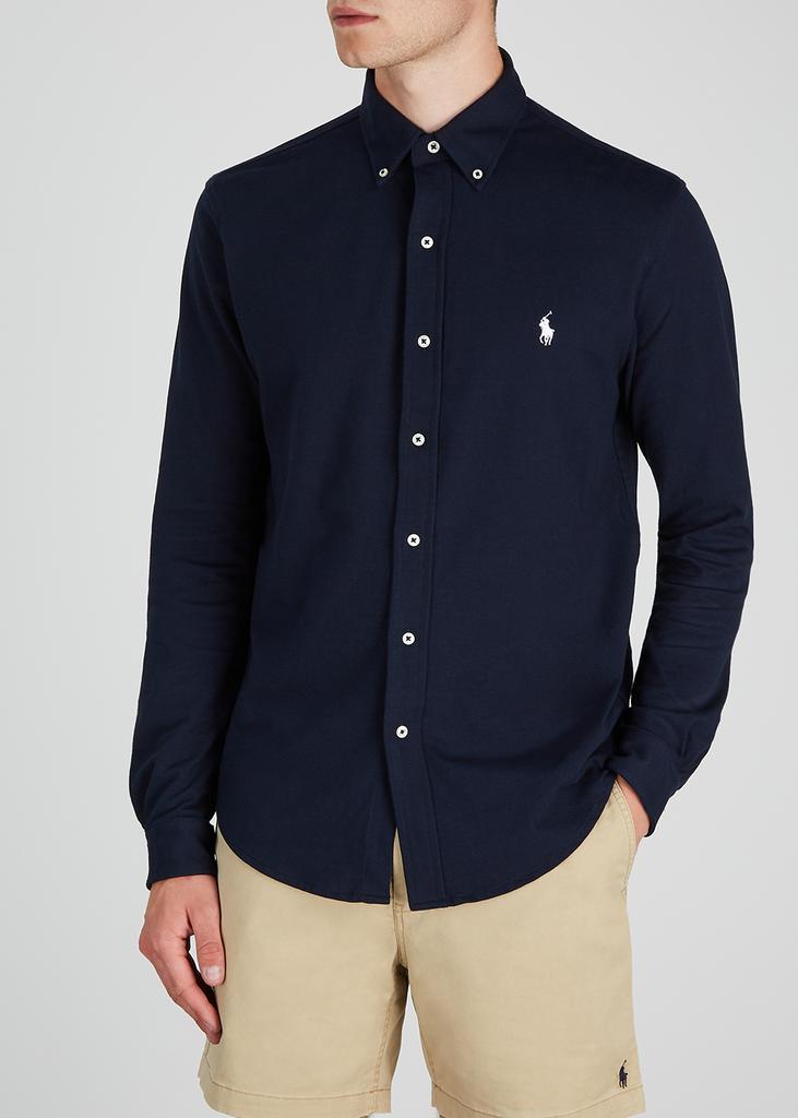 Navy piqué cotton shirt商品第2张图片规格展示