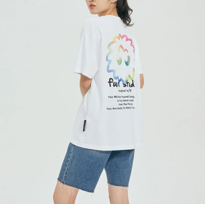 【享贝家】（国内现货-QD）Evisu 福神 彩色笑脸图案 宽松圆领短袖T恤  男女同款 白色 ET2UTS861WH 商品