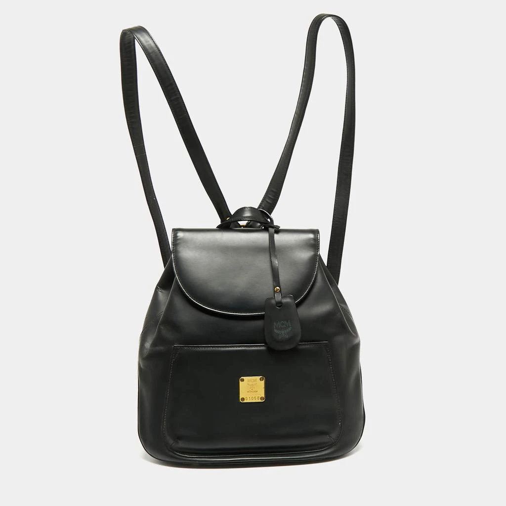 商品[二手商品] MCM|MCM Black Leather Front Pocket Flap Backpack,价格¥1184,第1张图片