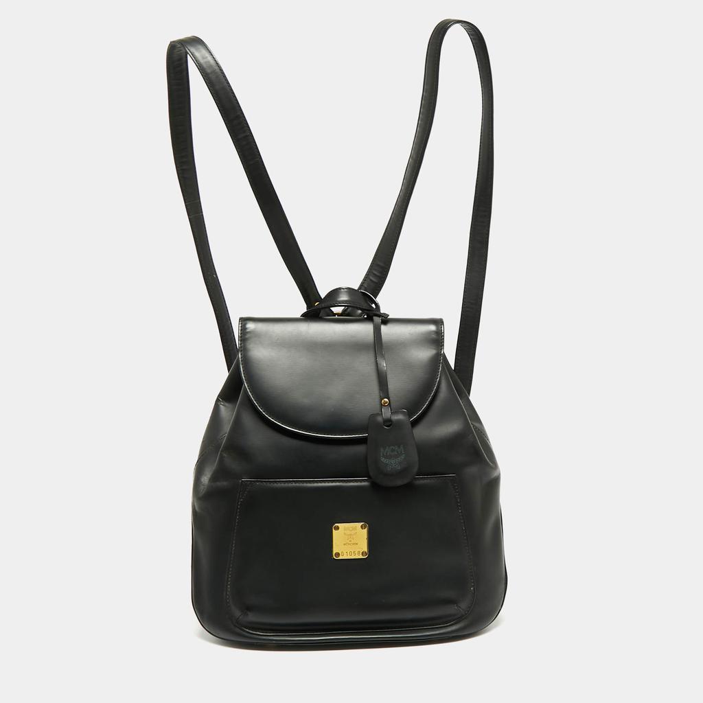 商品[二手商品] MCM|MCM Black Leather Front Pocket Flap Backpack,价格¥1119,第1张图片