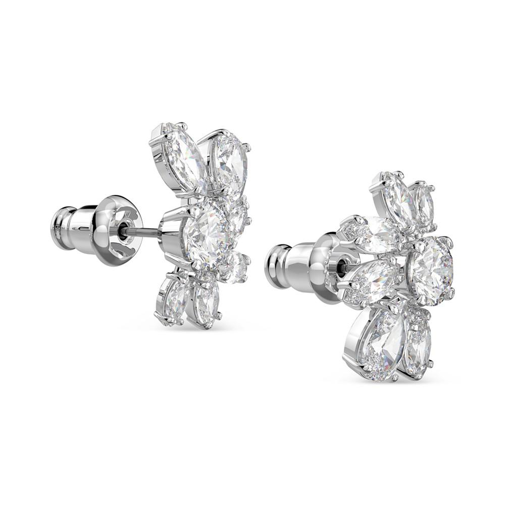 Silver-Tone Crystal Flower Stud Earrings商品第3张图片规格展示