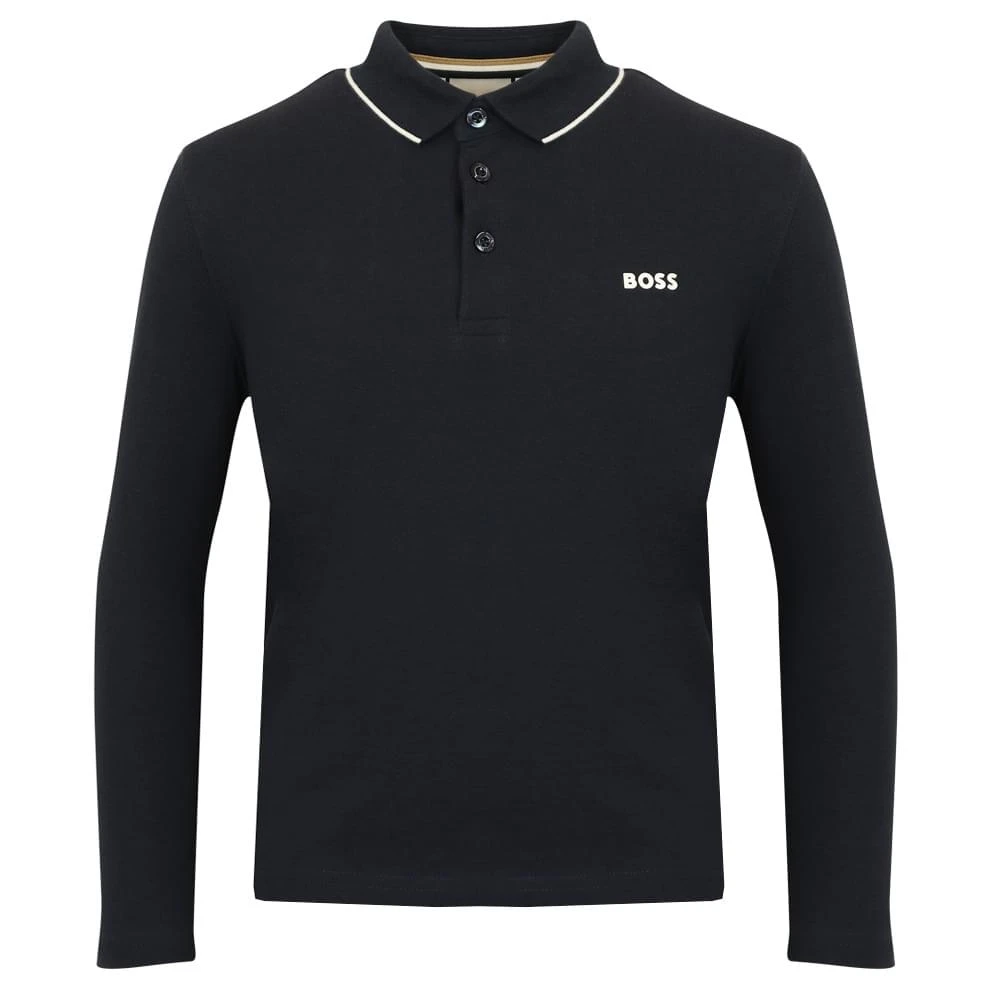 商品Hugo Boss|Tipped Collar Long Sleeve Navy Polo Shirt,价格¥312,第1张图片