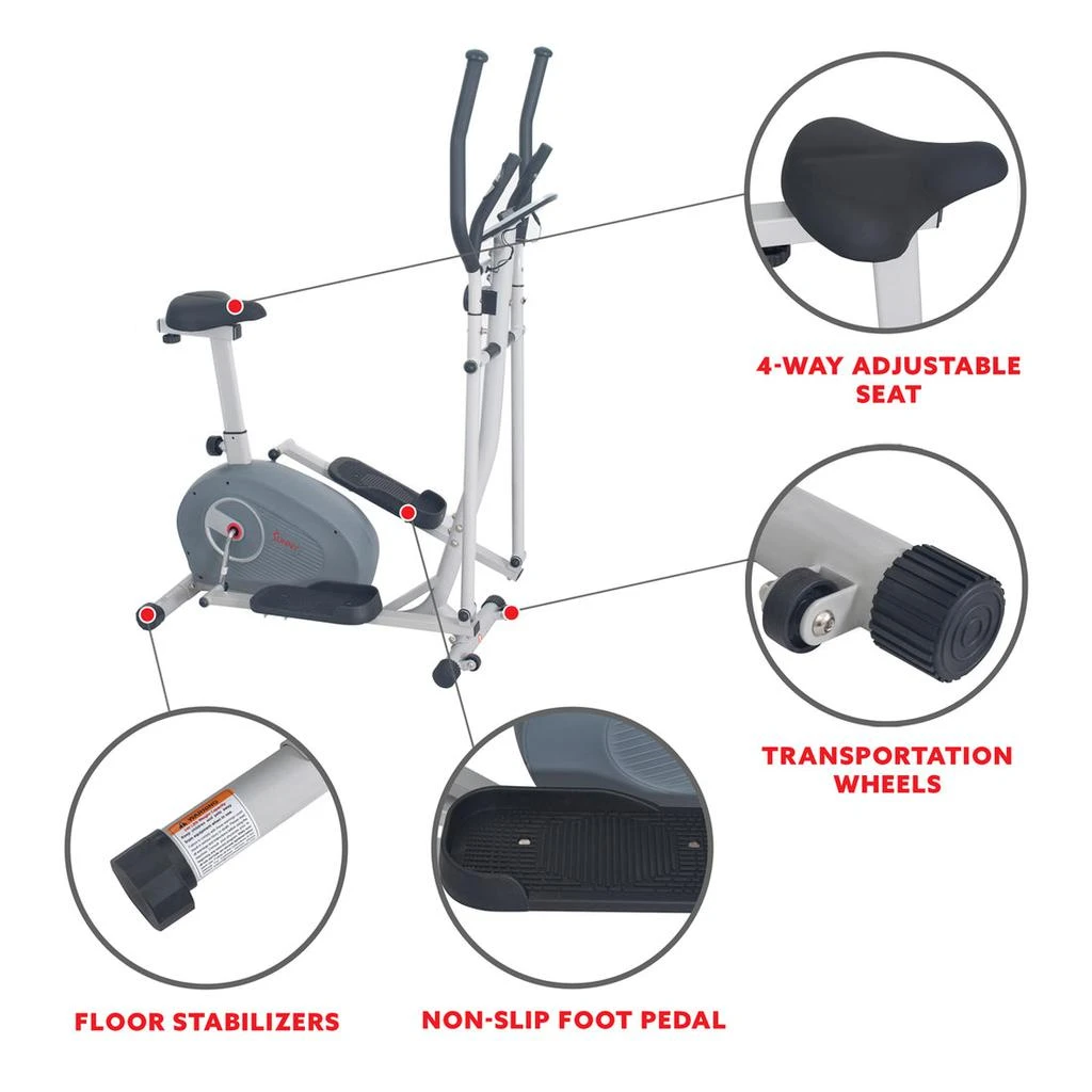 商品Sunny Health & Fitness|2 in 1 Magnetic Elliptical Upright Bike,价格¥2573,第4张图片详细描述