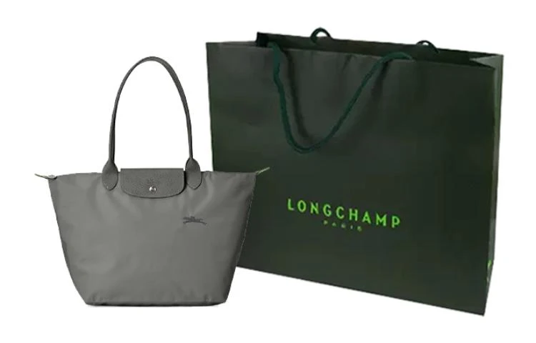 商品[国内直发] Longchamp|Le Pliage Green Logo徽标可折叠翻盖拉链 帆布拼牛皮 帆布包手提单肩包 大号 女款 石墨色,价格¥1320,第4张图片详细描述