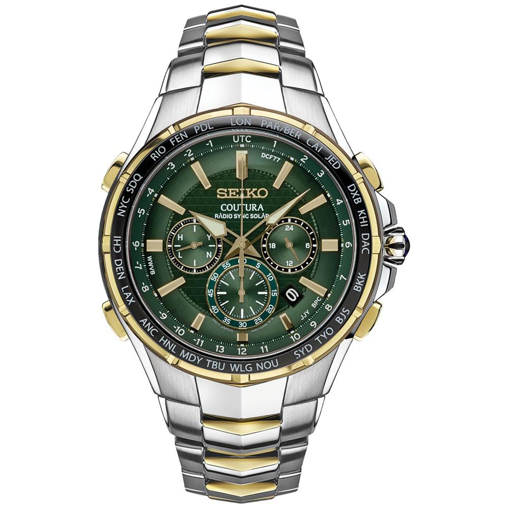 Men's Chronograph Solar Coutura Radio Sync Two-Tone Stainless Steel Bracelet Watch 45mm商品第1张图片规格展示