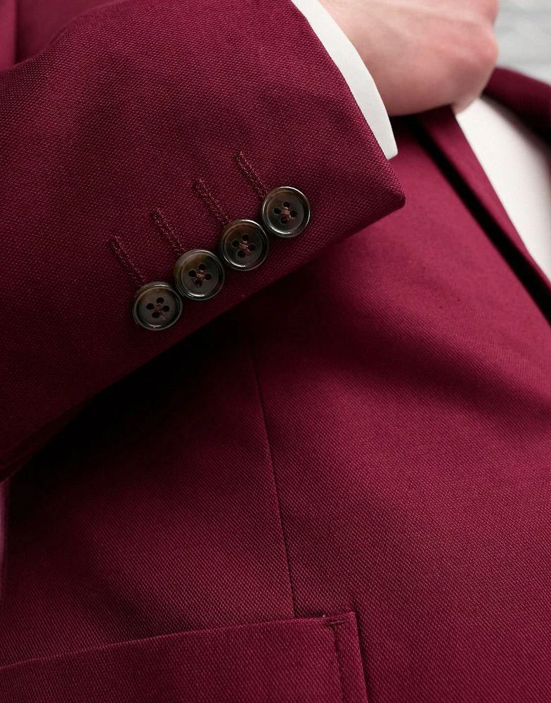 商品ASOS|ASOS DESIGN wedding skinny cotton blazer in burgundy,价格¥261,第3张图片详细描述