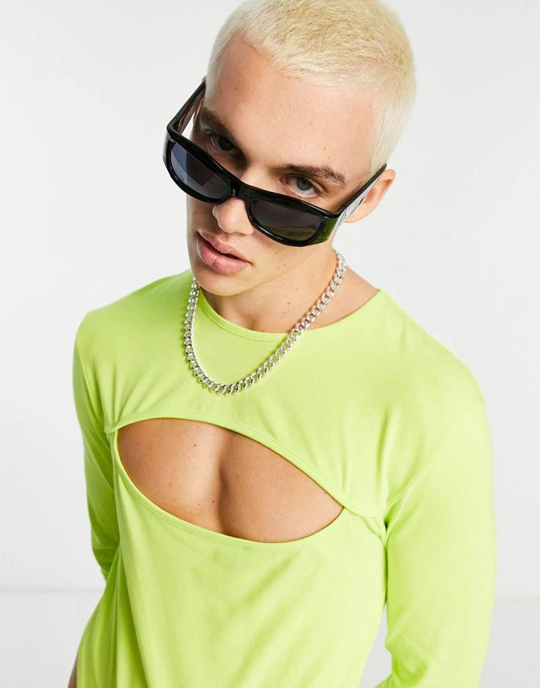 商品ASOS|ASOS DESIGN long sleeve muscle cut out body suit in lime,价格¥116,第3张图片详细描述