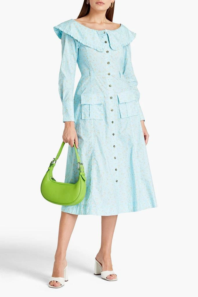商品Ganni|Ruffle-trimmed floral-print organic cotton-poplin midi dress,价格¥516,第2张图片详细描述