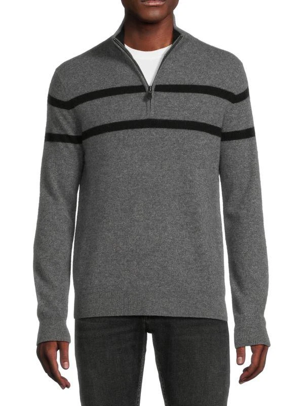 商品Saks Fifth Avenue|Striped 100% Cashmere Quarter Zip Sweater,价格¥357,第1张图片