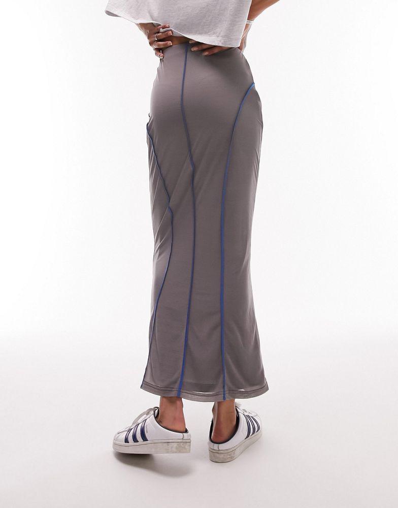 Topshop jersey contrast seam detail midi skirt in grey商品第2张图片规格展示