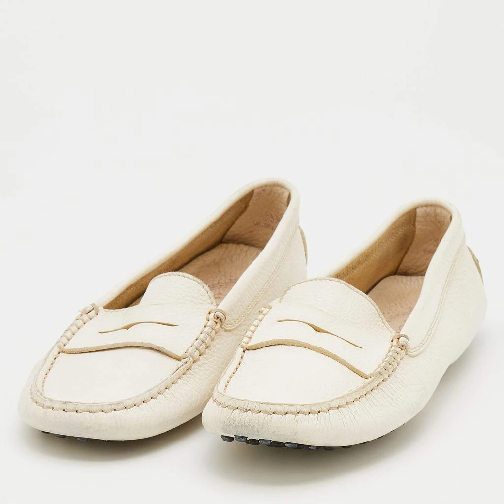 商品[二手商品] Tod's|Tod's White Leather Penny Slip On Loafers Size 38.5,价格¥920,第2张图片详细描述