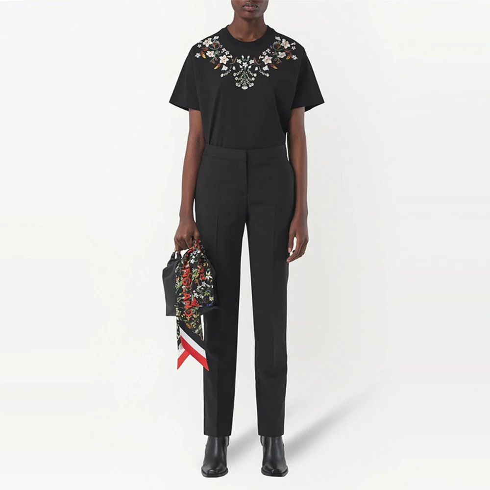 BURBERRY 女士黑色花卉刺绣棉质短袖T恤 8042783 商品