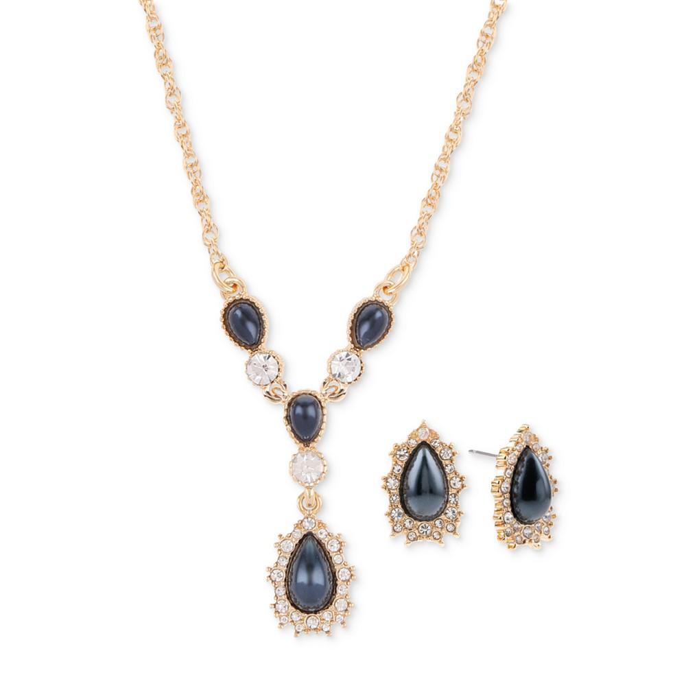商品Charter Club|Gold-Tone Crystal & Pear-Shape Imitation Pearl Lariat Necklace & Drop Earrings Set, Created for Macy's,价格¥64,第1张图片