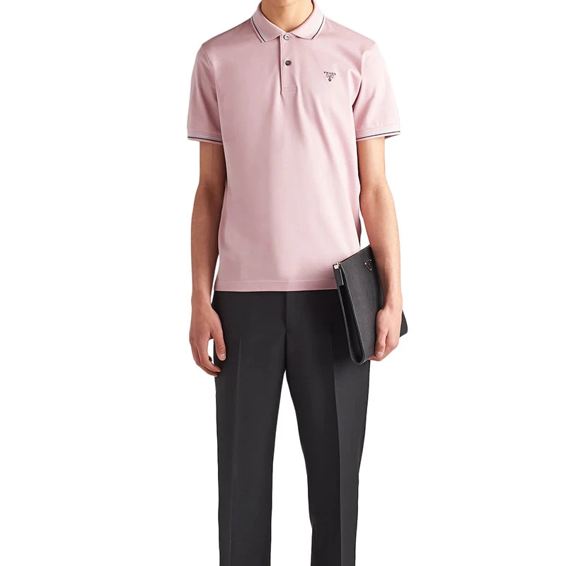 商品Prada|【预售3-7天】普拉达 男士雪粉色纯棉短袖Polo衫UJN765_1ZMI_F0AL2_S_212,价格¥5383,第4张图片详细描述