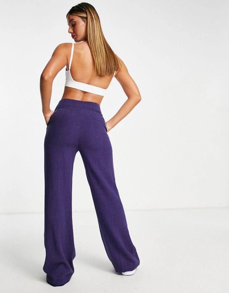 商品ASOS|ASOS DESIGN linen wide leg relaxed flare trouser in purple,价格¥233,第3张图片详细描述