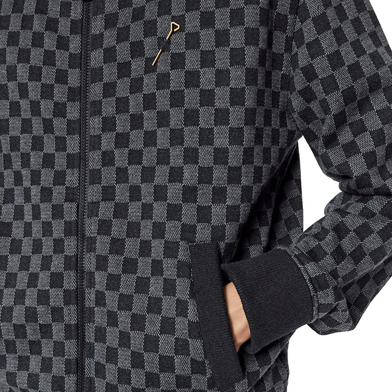 商品Louis Vuitton|预订款1个月 路易威登 22年秋冬新款 男士灰色纯棉棋盘格纹图案提花拉链飞行员夹克1A8X29,价格¥10881,第4张图片详细描述