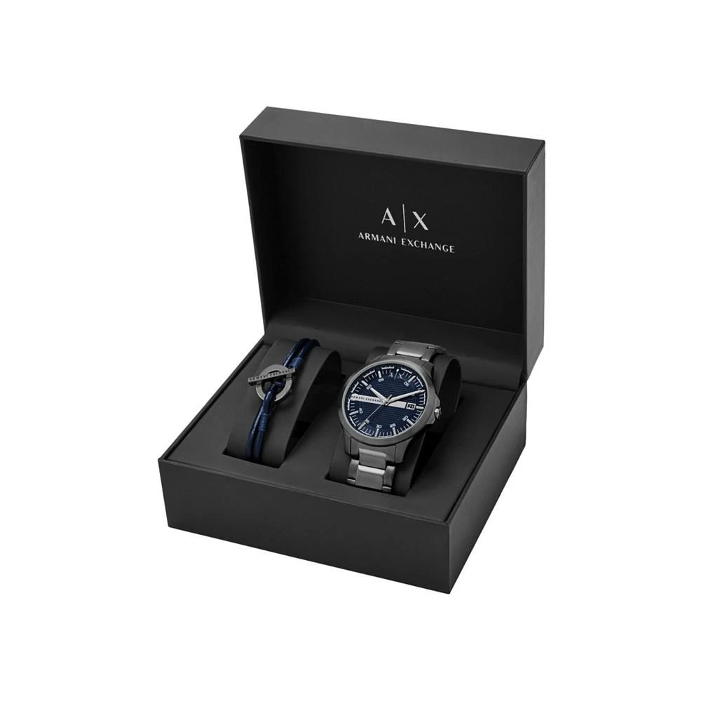 商品Armani Exchange|Men's Gunmetal Stainless Steel Bracelet Watch 46mm and Bracelet Gift Set,价格¥1186,第5张图片详细描述