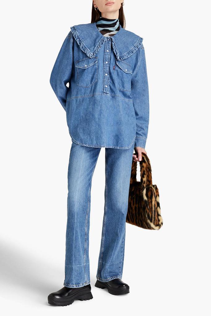 商品Ganni|Ruffle-trimmed cotton and hemp-blend denim blouse,价格¥1050,第4张图片详细描述