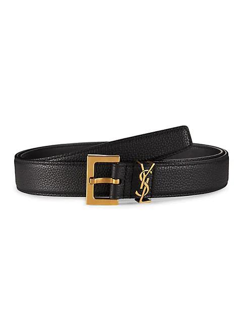 商品Yves Saint Laurent|Grained Leather Logo Belt,价格¥3841,第1张图片