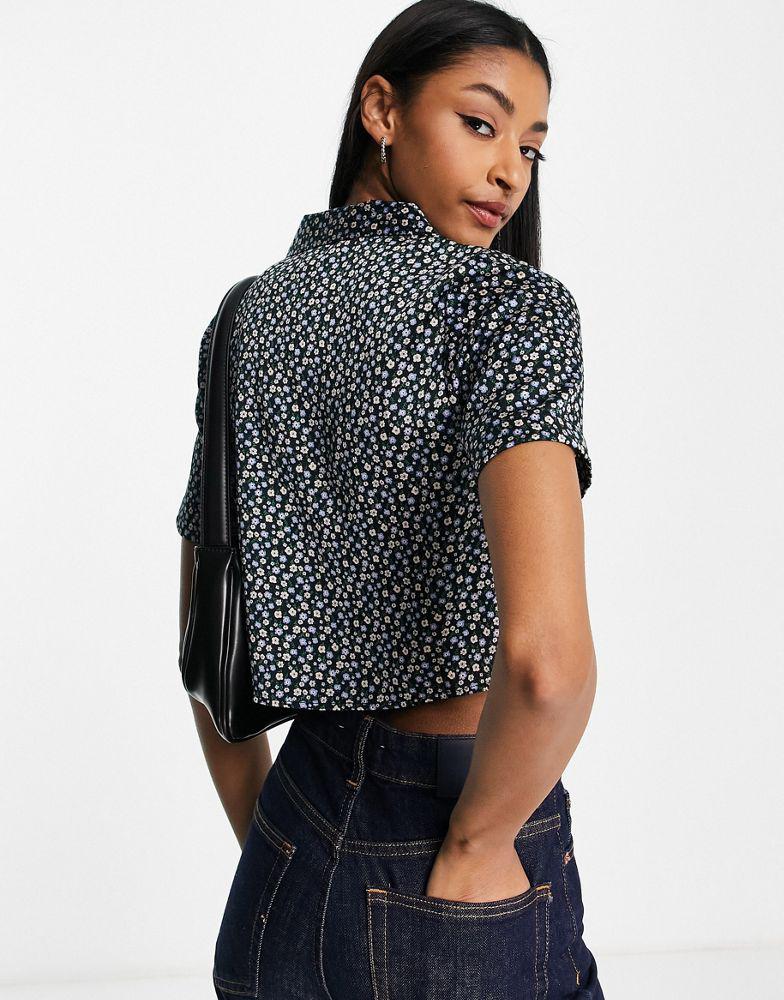 Topshop short sleeve floral satin shirt in multi商品第4张图片规格展示
