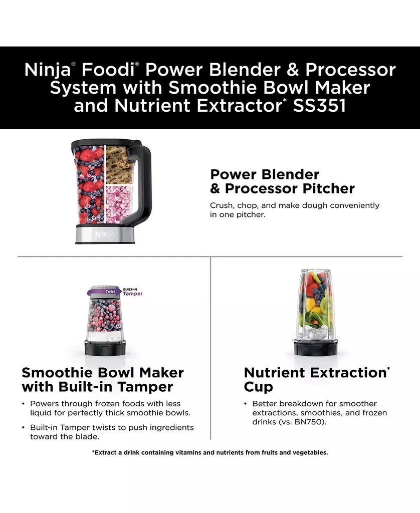 商品Ninja|Foodi® Power Blender & Processor System with Smoothie Bowl Maker and Nutrient Extractor* + 4in1 Blender 1400WP,价格¥1639,第4张图片详细描述